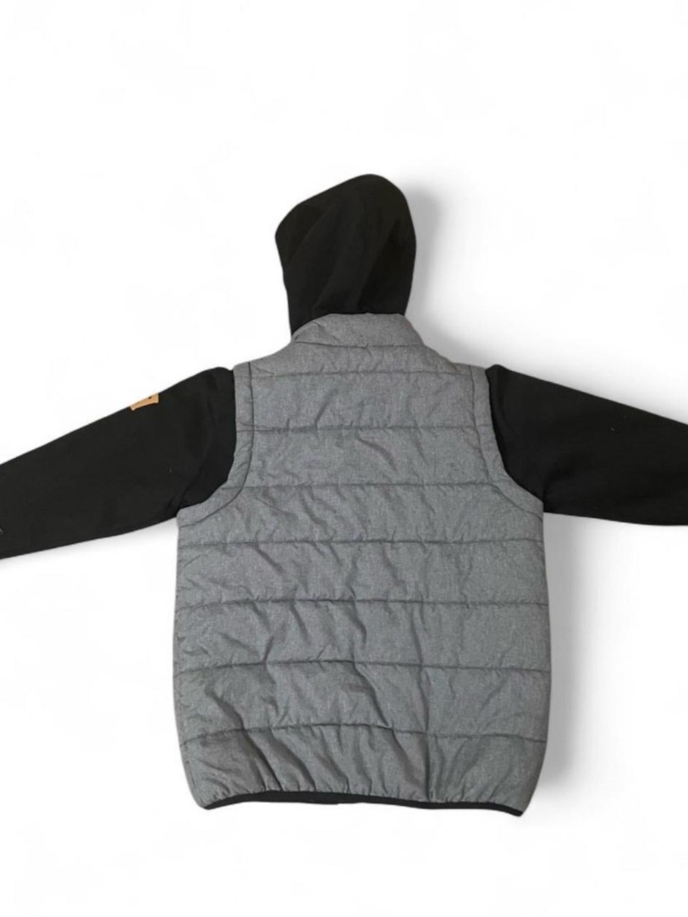 Timberland Grey Quilted Puffer Vest with Black Sleeves and Hood